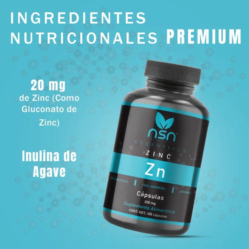 Nsn Zinc Gluconato Inulina Prebióticos Sabor
