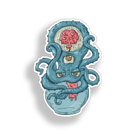 Real Sticky 3 Eyed Octopus Sticker brain Cup Cooler Laptop Car Vehicle Window Bumper Decal