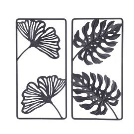 2pcs Leaf Statue Black Style Embossed Design Metal Material Decorative Modern Leaf Sculptures for Office