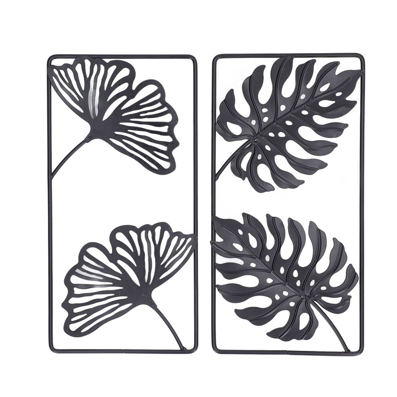 2pcs Leaf Statue Black Style Embossed Design Metal Material Decorative