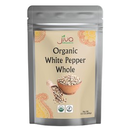 Jiva Organics Organic White Peppercorns Whole 3.5 oz (100g) – Pure, Non-GMO, White Pepper – Bold Flavor for Grinders, Cooking, Seasoning, Marinades