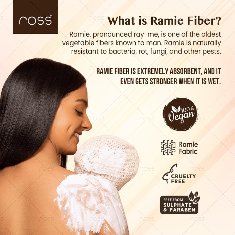 Ross Natural Ramie Bath Glove Scrubber Exfoliator for High Lather