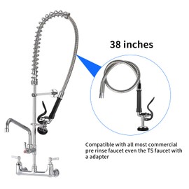 Spray Valve with Pre Rinse Hose 38" Flexible Stainless Steel Hose with 1.42 GPM High Pressure Dish Sprayer, Replacement Kit for Commercial Kitchen Sink Faucet, Black