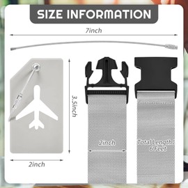 8 Pcs Luggage Straps Suitcase Tags Set for TSA Approved, 4 Travel Adjustable Suitcase Belt, 4 Silicone Luggage Tags with Name ID Card Travel Accessories(Light Gray)