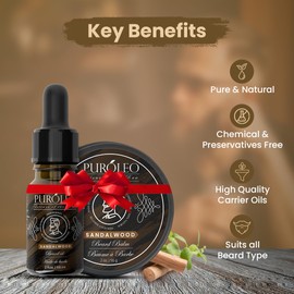 PUROLEO Sandalwood Beard Balm & Beard Oil Combo Pack - 2oz/59ml Value for Money Pack | Crafted with Care in Canada | Infused with Nourishing Argan Oil, Jojoba Oil for Optimal Hydration | Unscented Formula for a Refreshing Experience | Luxury Beard Kit Fe