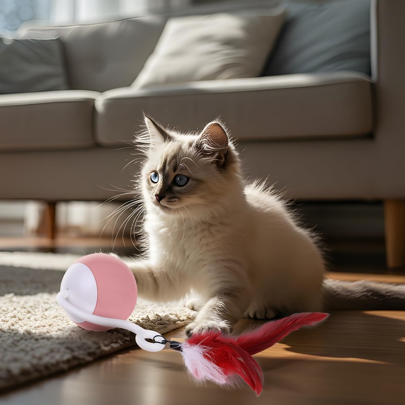 EUWLY Automatic Cat Ball Toy Cat Interactive Toy (Pink)
