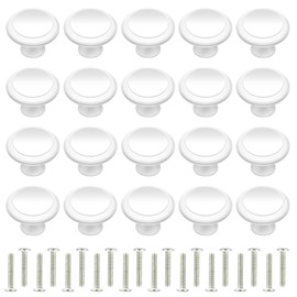 20 PCS White Matte Kitchen Cabinet Knobs, 27mm Round Alloy Drawer Knobs, White Matte Mushroom Pull Handles Cupboard Knobs with 20 Screws for Furniture Drawer Wardrobes Bathroom Dresser