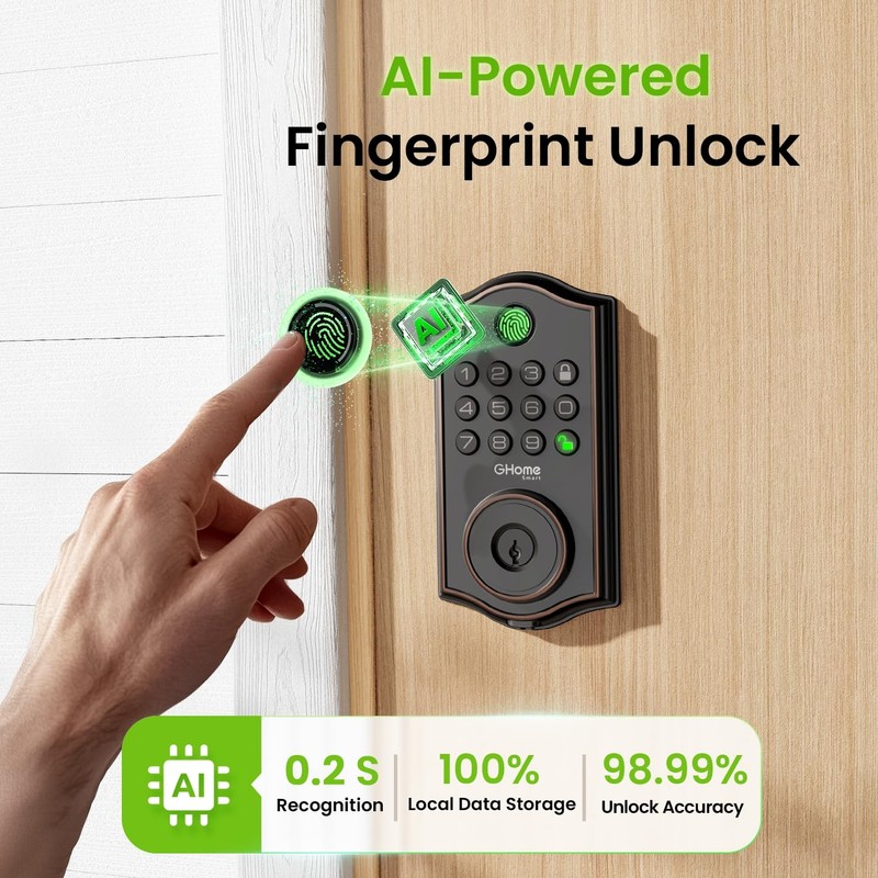 GHome Smart KD30B Deadbolt Lock with Keypad Fingerprint Keyless Entry