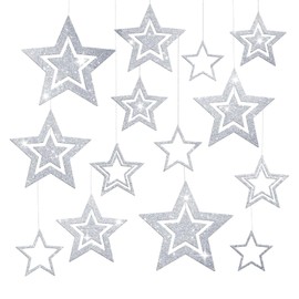 Glitter Stars for Hanging Gold, Pack of 14 Christmas Decoration Star for Hanging, Christmas Star Decoration, Christmas Pendant Decoration Stars Christmas for Christmas Tree, Ceiling Hanger, New Year