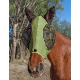 HackFond Horse Fly Mask with Ears, UV Protection for Horses, Elasticity with Big Mesh Eye Covers, Snug Fitting Comfortable Breathable Lightweight for Horses Olive Green Full Size