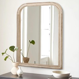 Small Hanging Rectangular Mirror for Wall Rustic Wood Framed Bathroom Mirror Farmhouse Rounded Corner Hanging Decorative Mirrors for Wall Bedroom Living Room Entryway Hallway 16"x12" Natural