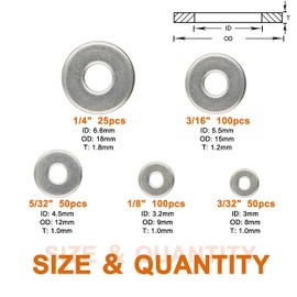 ISPINNER 325pcs Backup Rivet Washers Assortment Kit, Stainless Steel Washers for Blind Pop Rivets Diameter 3/32" 1/8" 5/32" 3/16" 1/4"(Silver)