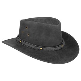 Pamposh Leather Cowboy Hat for Men Women Handcrafted Lightweight Western Shapeable Durable Wide Brim Cowgirl Hat (UK, Alpha, XXL, Black & Grey)
