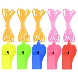 5 Pcs Loud Plastic Emergency Whistle with Lanyard for Outdoor Activities, Coach Trainning Whistles Party Whistles for School Sports and Kids Parties Gift Boxes Fillers (colorful)