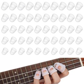 Piriuuo 50 Pcs Guitar Finger Covers, Silicone Finger Tip Protectors Anti-Slip & Breathable Silicone Guitar Fingers Guards for Guitars Playing, Ukulele Bass, and Sewing (5 Sizes, White)