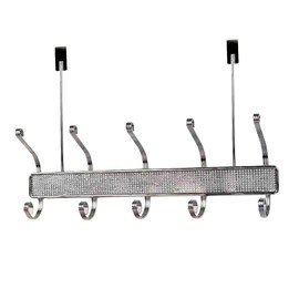 Home Basics Over the Door Crystal Diamond 5 Hook For Hanging Clothes, Coats, Towels, Robe or Bags, Satin Nickel
