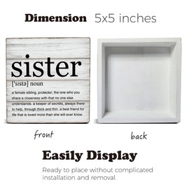 Sister Gifts Sister Definition Wooden Box Sign Sister Quotes Desk Decorative Wooden Sign Home Bedroom Decor for Desk Table Shelf 5 x 5 Inches