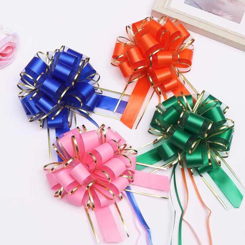 10pcs 6 Inch Large Big Pull Bow with Gold Edge,