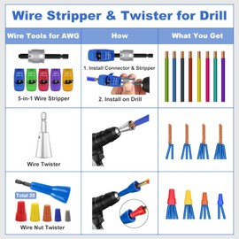 Wire Stripper Twister Tool Set for Drill, Wire Quick Stripping Tool for 6/8/10/12/14 AWG Wire, Wire Twisting Tool & Wire Nut Twister, Professional Electrician Tool Set for Drill with Storage Box