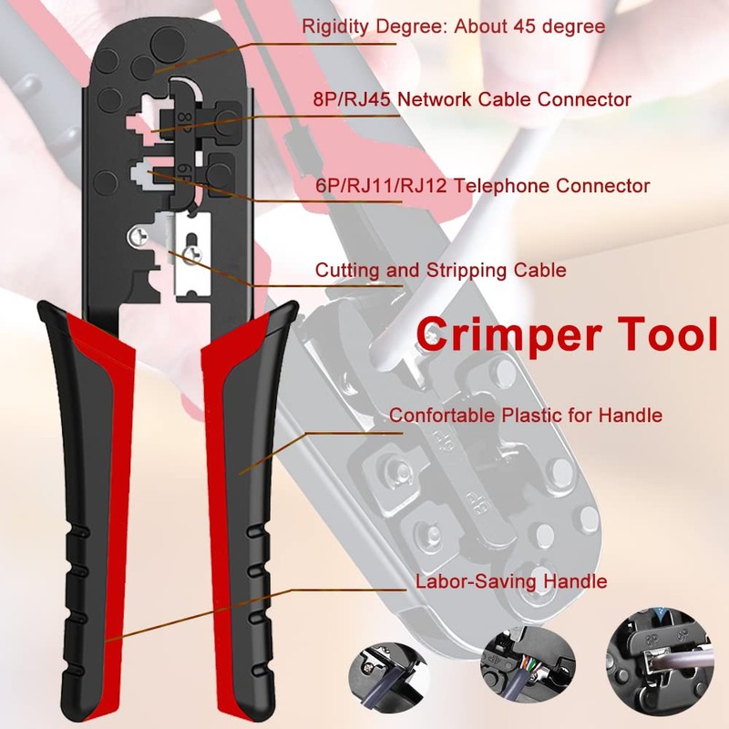 LEATBUY Crimper Set RJ45 Crimp LAN Ethernet CAT5 CAT6 Crimping