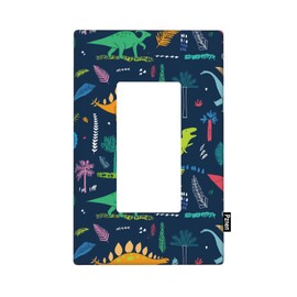 Pznen Dinosaur Single Rocker Light Switch Cover, Colorful Dinosaurs Navy Blue 1-Gang Decorator Wall Plate for Kids Boys Bedroom Office Decor
