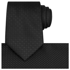 KissTies Mens Black Tie Set Mens Necktie Wedding Ties + Pocket Square