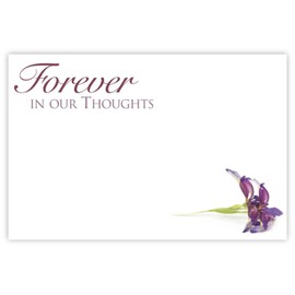 celloexpress Forever in Our Thoughts (Purple Lily) Flower Message Cards - 60mm x 90mm - Bereavement Florist Card Sympathy Condolences Notes (Pack of 10)