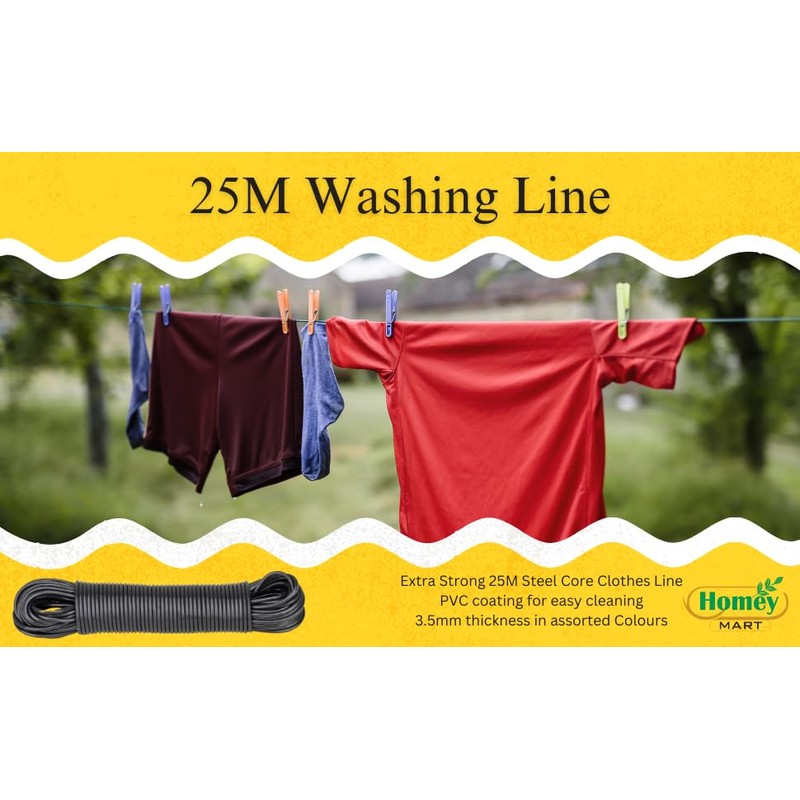25m Washing Line Rope Strong Steel Core 3.5mm thickness Indoor