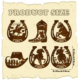 Therwen 6 Pcs Western Wall Decor Horseshoe Wood Wall Art Decor Rustic Cowboy Decorations Hanging Country Cowboy Hat Cowboy Boot Decor for Home Living Room Bedroom Bathroom Kitchen (Brown,Horse)
