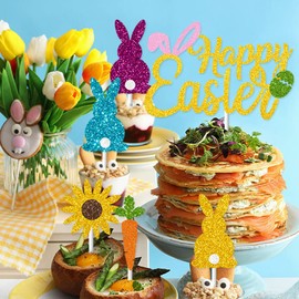Decoración para cupcakes de conejo de Pascua – Día de Pascua, conejo, zanahoria, girasol, tazas para tartas, decoración para tartas de Pascua con purpurina, aperitivos de alimentos, palillos de dientes, baby shower, fiesta de primavera, decoración para t