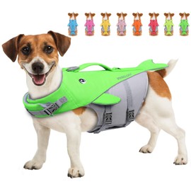 VIVAGLORY Dog Life Vest for Puppy Small Medium Large Dogs, Easy on & Off Sports Style Life Jackets for Dogs with Adjustable Nylon Straps, Bright Green