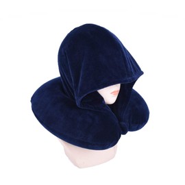 Bookishbunny Luxury Memory Foam Travel Neck Pillow with Premium Velvet Hoodie for Car Home Airplane Train (Navy)