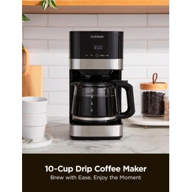 CUCKOO Classic 10-Cup Drip Coffee Maker, Easy To Use Coffee Machine with Programmable Timer, Includes Glass Coffee Pot with Two Brew Strength Settings and Reusable Mesh Filter (CCM-BD011B)