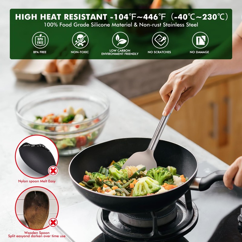 HOTEC 446°F Heat Resistant Silicone Kitchen Utensils, Cooking Utensil Set,