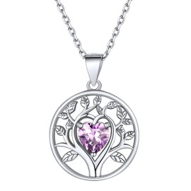 Supcare Women's Tree of Life Necklace, 925 Sterling Silver Birthstone Necklace, Tree of Life Pendant, Birthday Silver Chain, Chain Pendant, Fashion Jewellery, Accessory for Women and Girls, Sterling