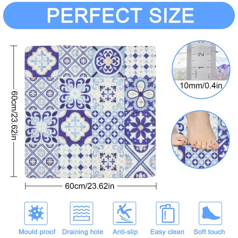 Non-Slip Shower Mats Square, Soft Comfort Textured PVC Loofah Bathroom