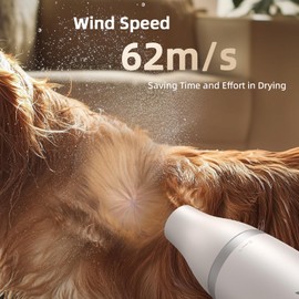 Dog Blow Dryer for Pet Grooming Handheld Lightweight Dog Cat Hair Dryer 3 Speeds 4 Temp, Portable 3HP High Velocity Pet Blower Quiet Dryer for Travel Campaign Home, with 3 Nozzles, White