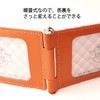HERBE Pass Case, 4 Side Storage, Cowhide Leather, Reel Strap,