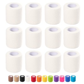 12 Pack Self Adhesive Bandage Wrap, 2 in x 5 Yards Non-Woven Self Adherent Cohesive Bandage, Vet Wrap Wound Tape for Thumb Finger Wrist Knee Ankle, White