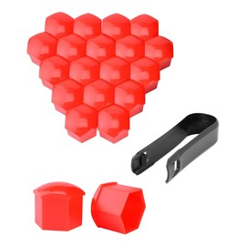 Flaconi Pack of 20 Wheel Nut Covers, Wheel Nut Caps, Car Accessories, 0.67 Inch Wheel Hub Caps, Protective Caps for Car Covers, Wheel Bolt Covers with Removal Tool (Red)