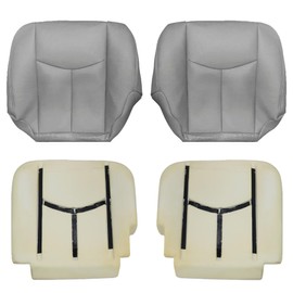 SecosAutoparts Driver & Passenger Bottom & Foam Cushion Leather Seat Cover Light Gray # 922 Compatible with Chevy/GMC Tahoe Suburban Avalanche Yukon Silverado Sierra 2003 2004 2005 2006