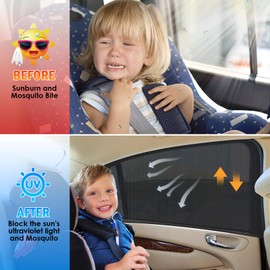 Car Window Shade for Baby, UV Protection Breathable Mesh Baby Window Shades for Car, Universal Fit Stretchable Sun Shade for Car Window Keep Car Interior Cool for Toddler Kids Children (2 Pack)