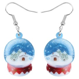 HUAGEO Acrylic Cartoon Round Blue Crystal Ball Christmas Tree Snow House Earrings Dangle Novelty Jewelry For Women Festival Gifts Charms (Blue)