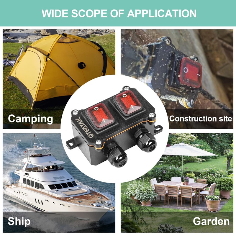 QTEATAK Inline Cord Switch Outdoor Switch DPST AC/DC 20A-125V, 16A-250V,