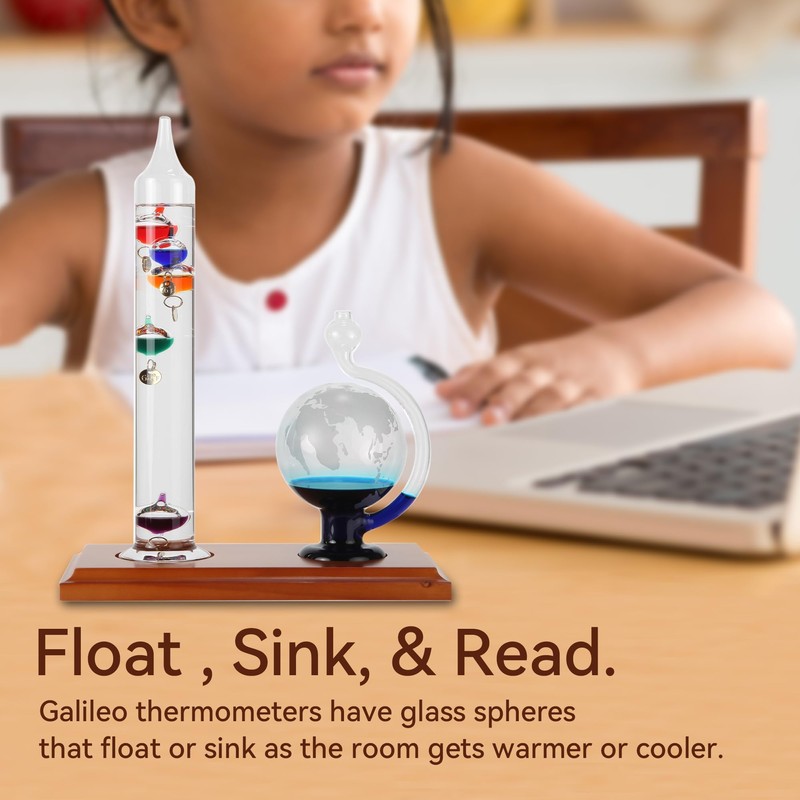 Lily's Home Galileo Thermometer with Etched Glass Globe Barometer 64ºF–80ºF,