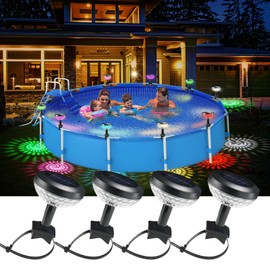 Solar Pool Lights for Above Ground Pool, Frame Accessories Decoration with 1200 MAH Battery, IP65 Waterproof, Auto ON/OFF Warm White&RGB LED Lights for Outdoor Swimming Lighting at Night, 4 Pack