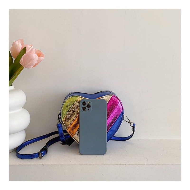 Rainbow Patchwork Heart-Shaped Shoulder Crossbody Bag