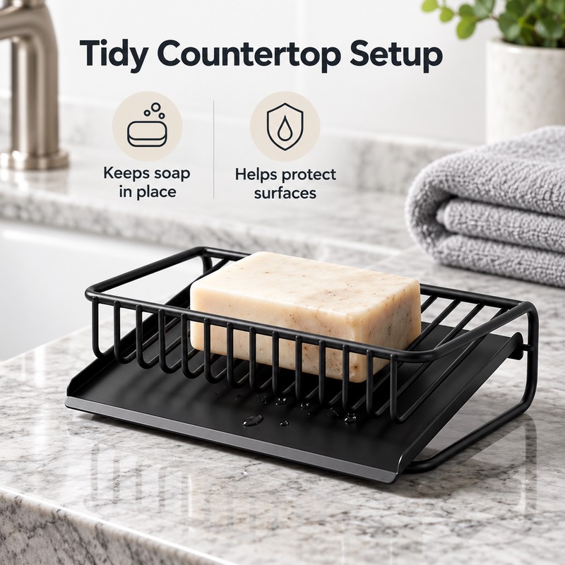 Bathroom Soap Holder Draining Rack, Self-Draining Soap Dish with Anti-Slip