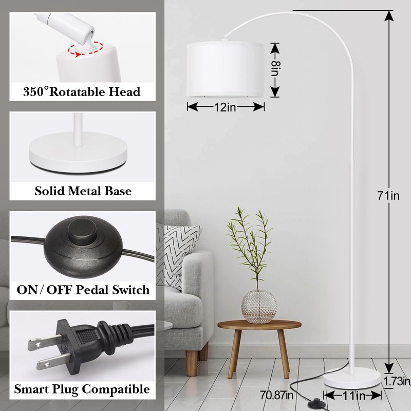 White Arc Floor Lamp, Modern Floor Lamp for Living Room