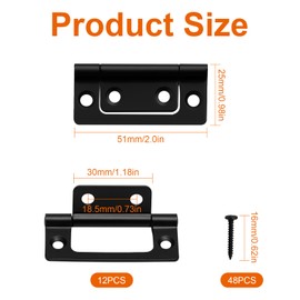12 Pcs Flush Hinges Black 2 inch, No Mortise Hinges, Door Hinges Internal with Fixing Screws for Wooden Doors, Windows, Boxes